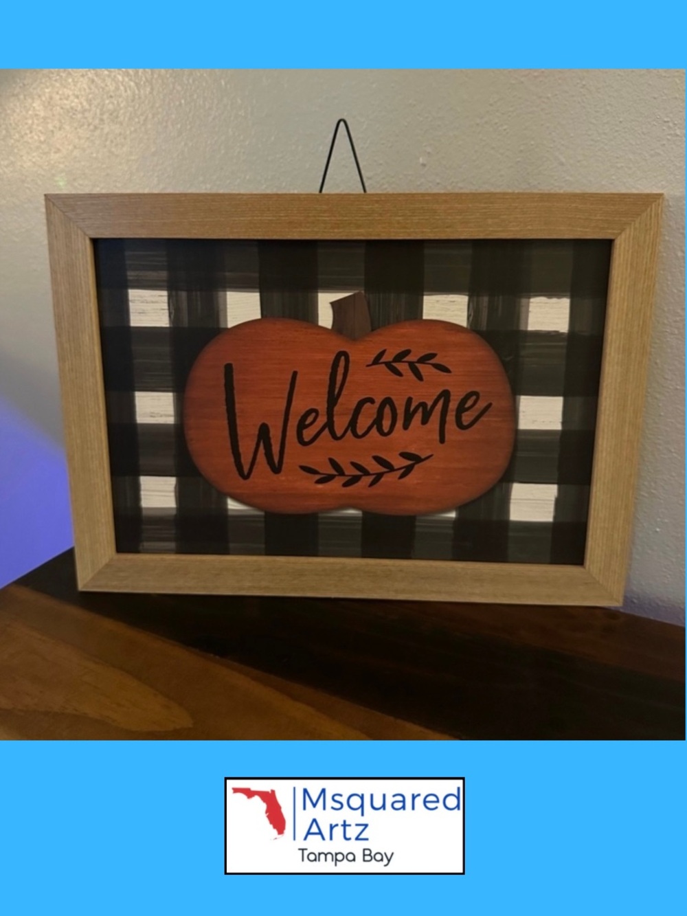 Fall Pumpkin Welcome Sign Buffalo Plaid Framed Wall Decor 10 x 14 Farmhouse